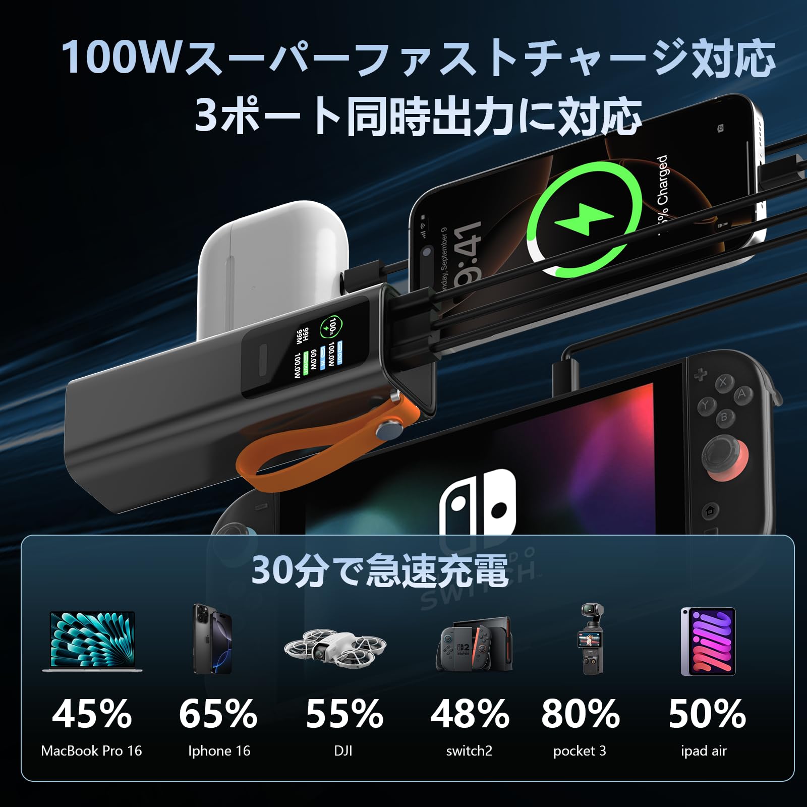 Amazon | 100W 40000mAh 大容量 高出力 switch ノートパソコンモバイル